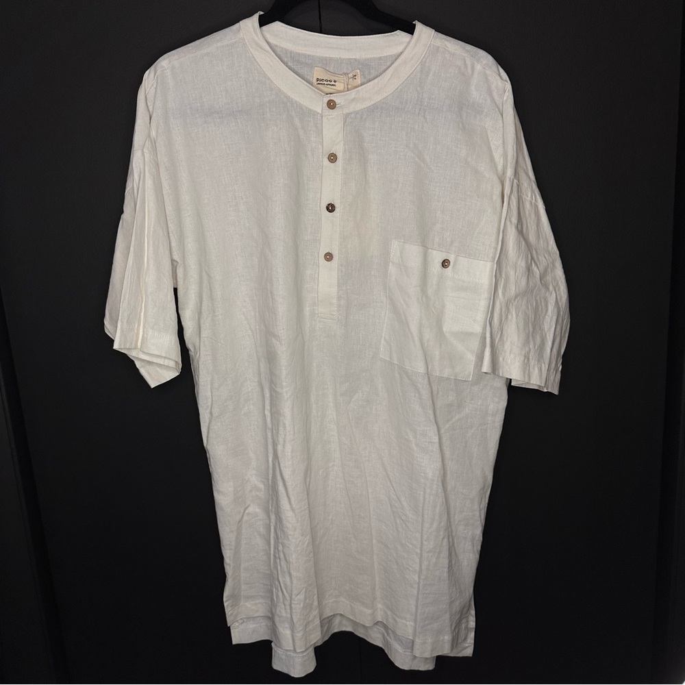 Linen Blend Off White/ Cream Button-Up Shirt with Pocket NWT New with Tags